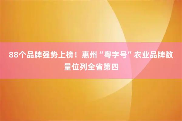 88个品牌强势上榜！惠州“粤字号”农业品牌数量位列全省第四