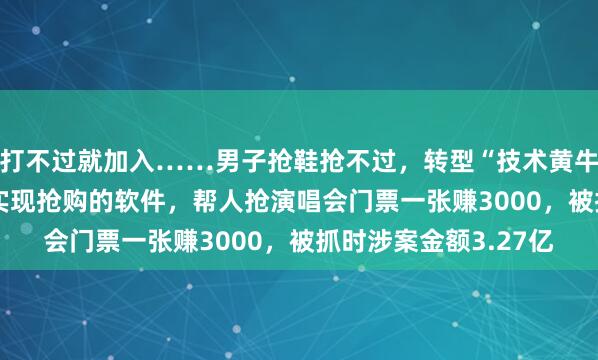 打不过就加入……男子抢鞋抢不过，转型“技术黄牛”研发出0.8秒就能实现抢购的软件，帮人抢演唱会门票一张赚3000，被抓时涉案金额3.27亿